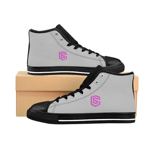 grey Men's High-top Sneakers - pink logo