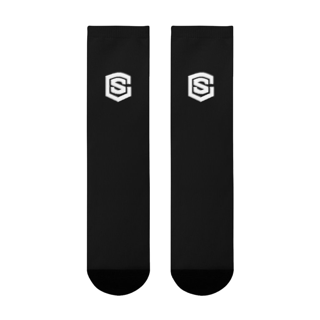 Black Sublimation Crew Socks (EU) white Logo