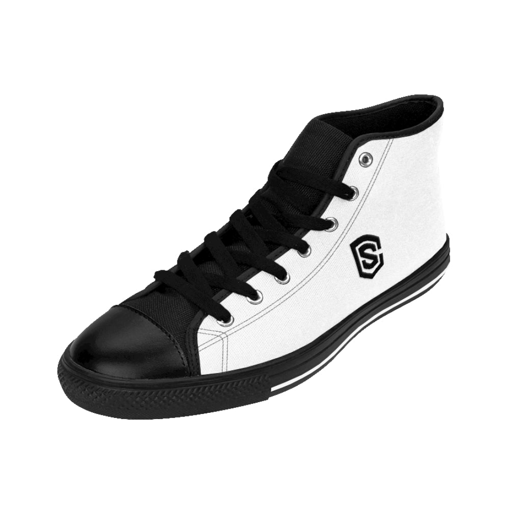 white Men's High-top Sneakers - black logo