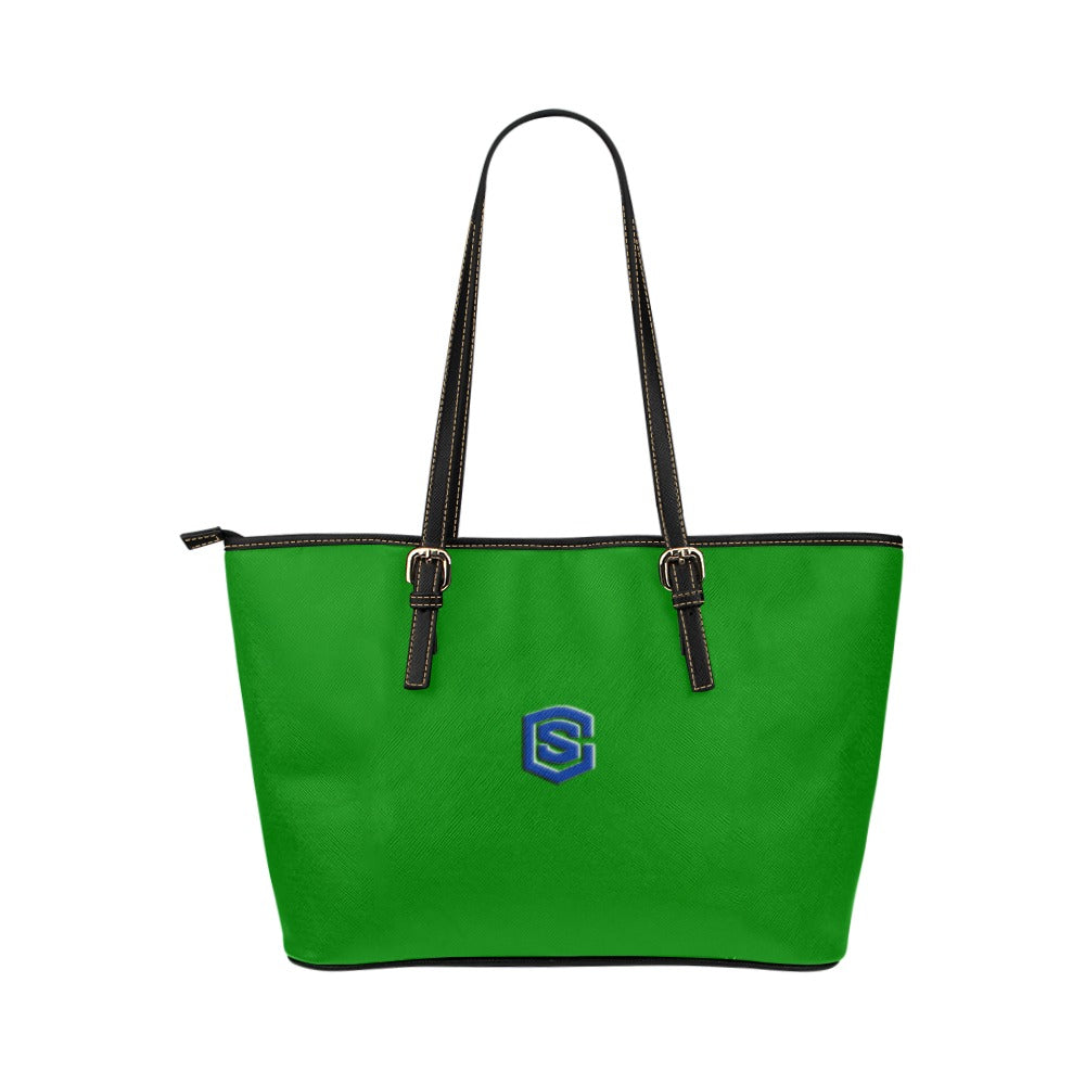 GREEN Leather Tote Bag WITH BLUE LOGO Leather Tote Bag (Model 1651) (Big)