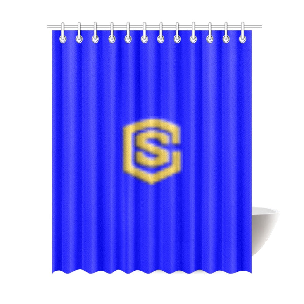 Blue Shower Curtain 69"x84" with Gold Logo Shower Curtain 69"x84"