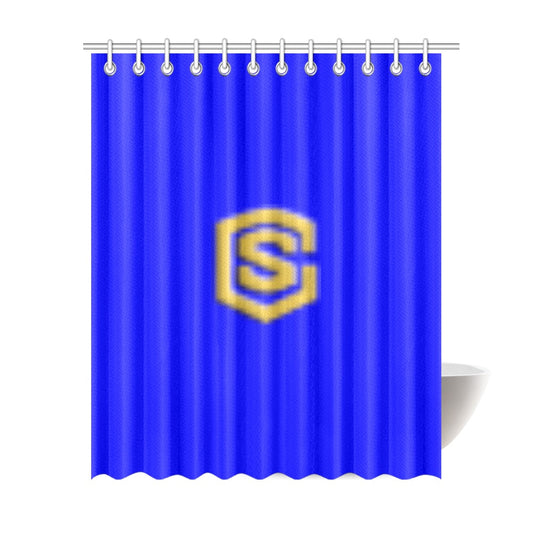 Blue Shower Curtain 69"x84" with Gold Logo Shower Curtain 69"x84"