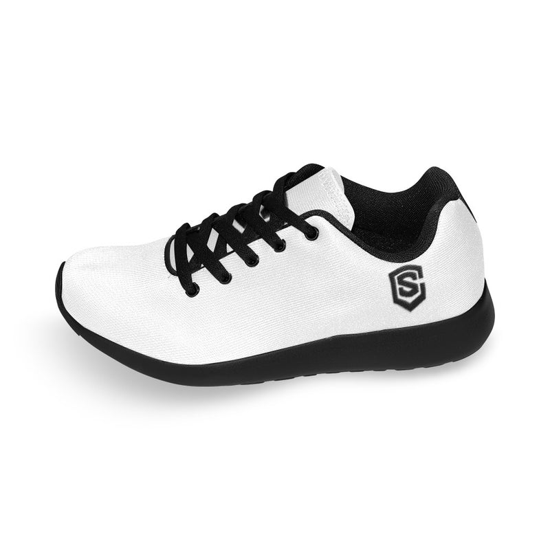 WHITE KID SNEAKER WITH BLACK LOGO Kid's Sneakers (Little Kid / Big Kid) (Model020)