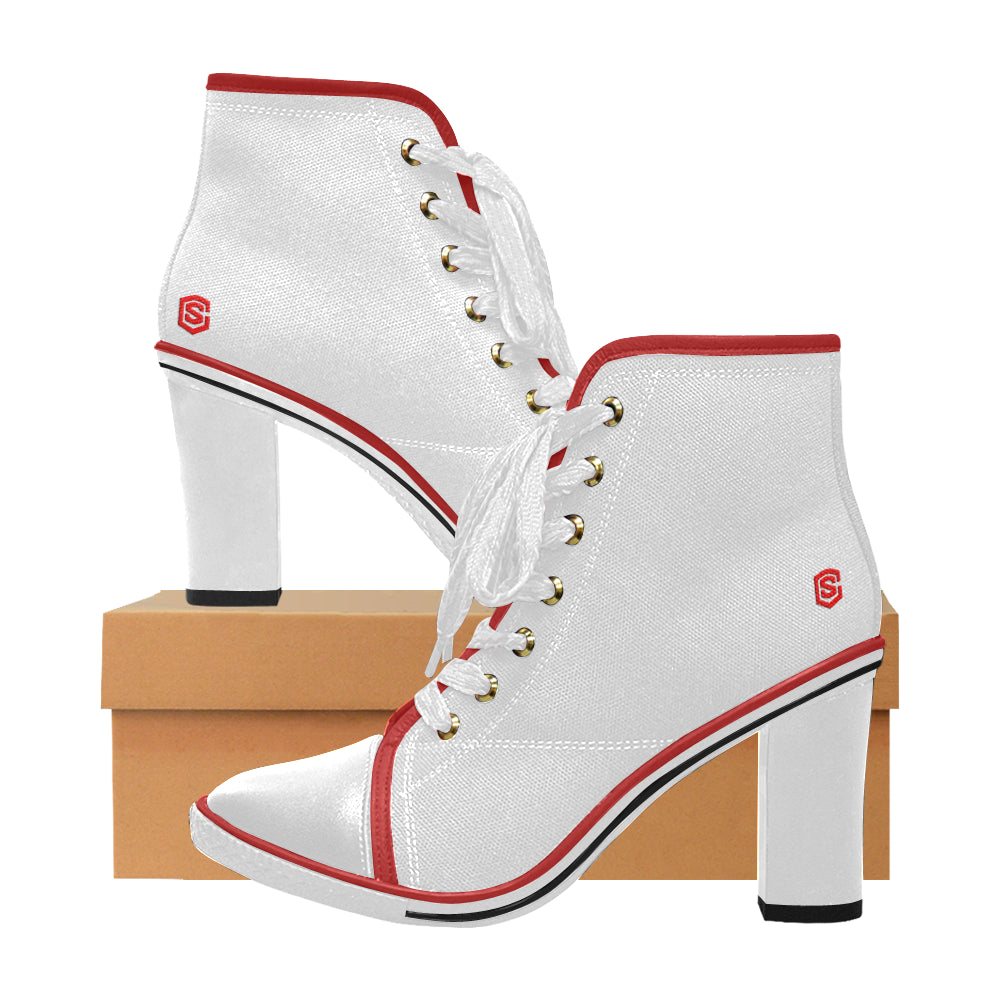 red logo Women's Lace Up Chunky Heel Ankle Booties (Model 054)