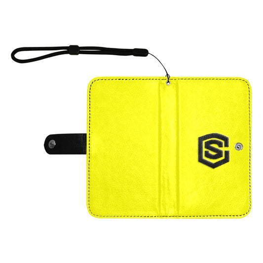 Yellow Flip Leather Purse for Mobile Phone(Model1703)(Large) with Black Logo Flip Leather Purse for Mobile Phone(Model1703)(Large)