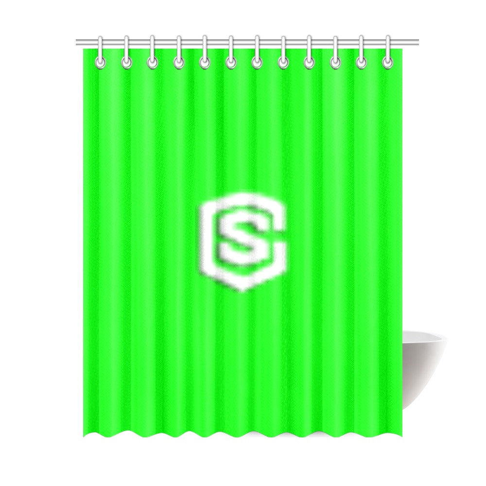 Green Shower Curtain 69"x84" with White Logo Shower Curtain 69"x84"