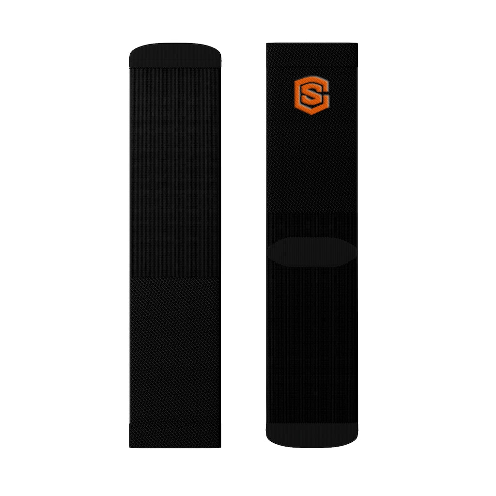 Black Sublimation Socks Orange Logo