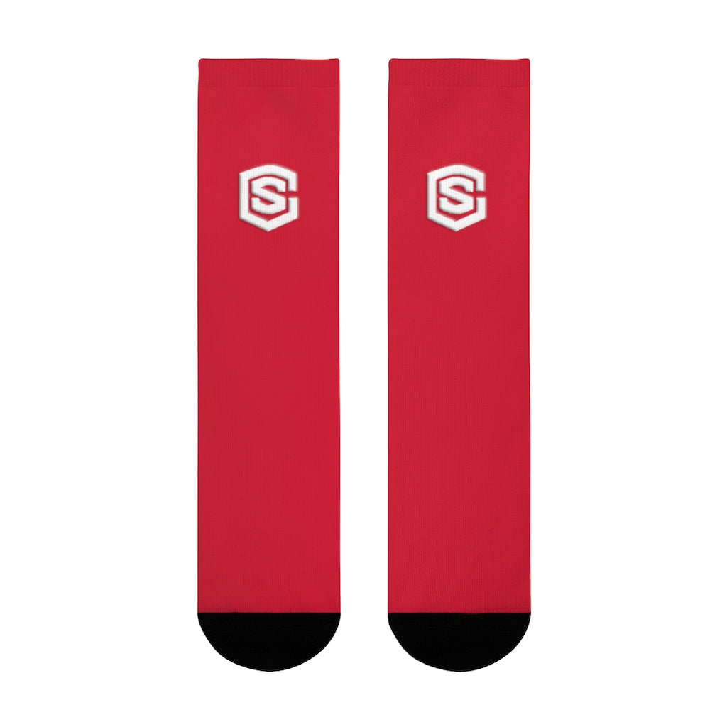 Red Sublimation Crew Socks (EU) white Logo