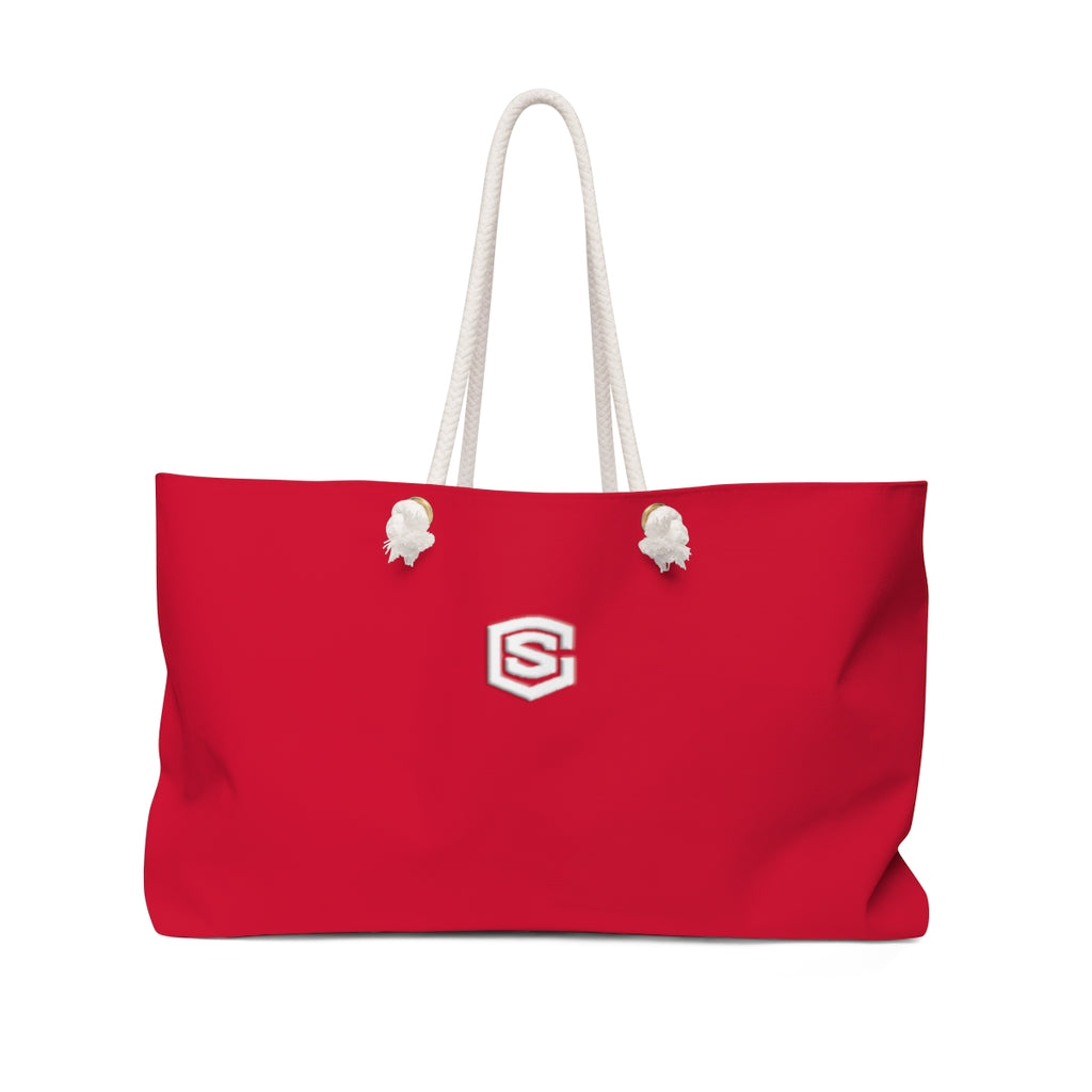 Red Weekender Bag White Logo