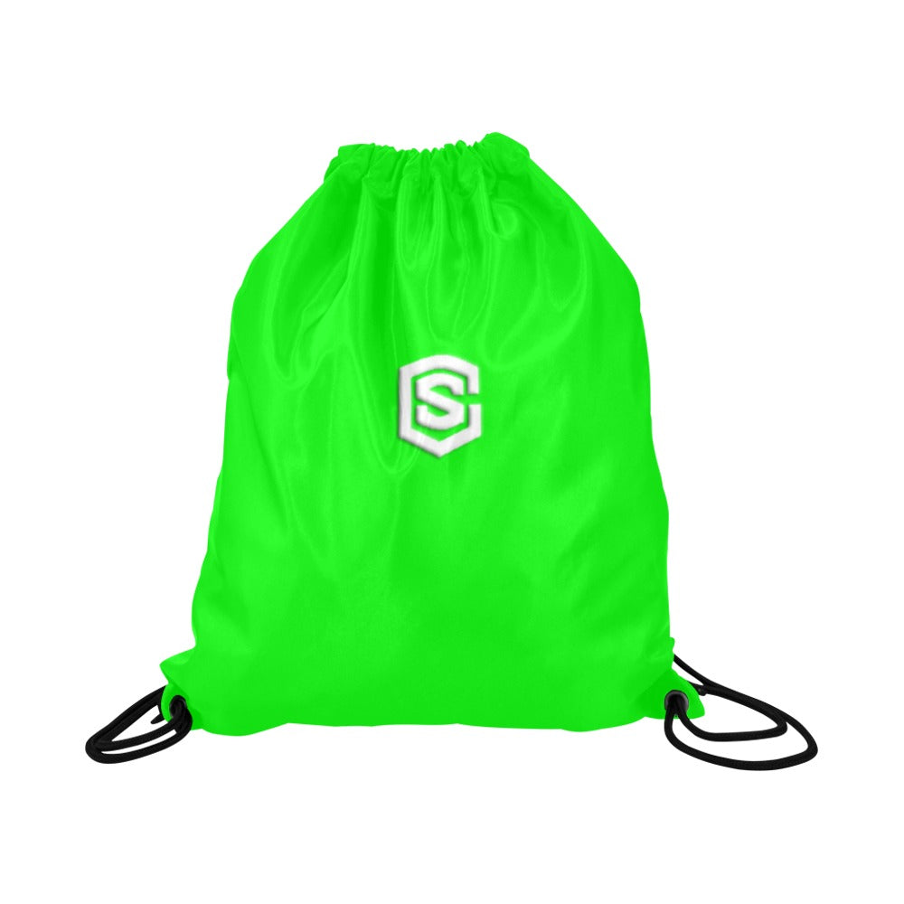 Green Drawstring Bags Large With White Logo Drawstring Bags (Model 1604) (Large)