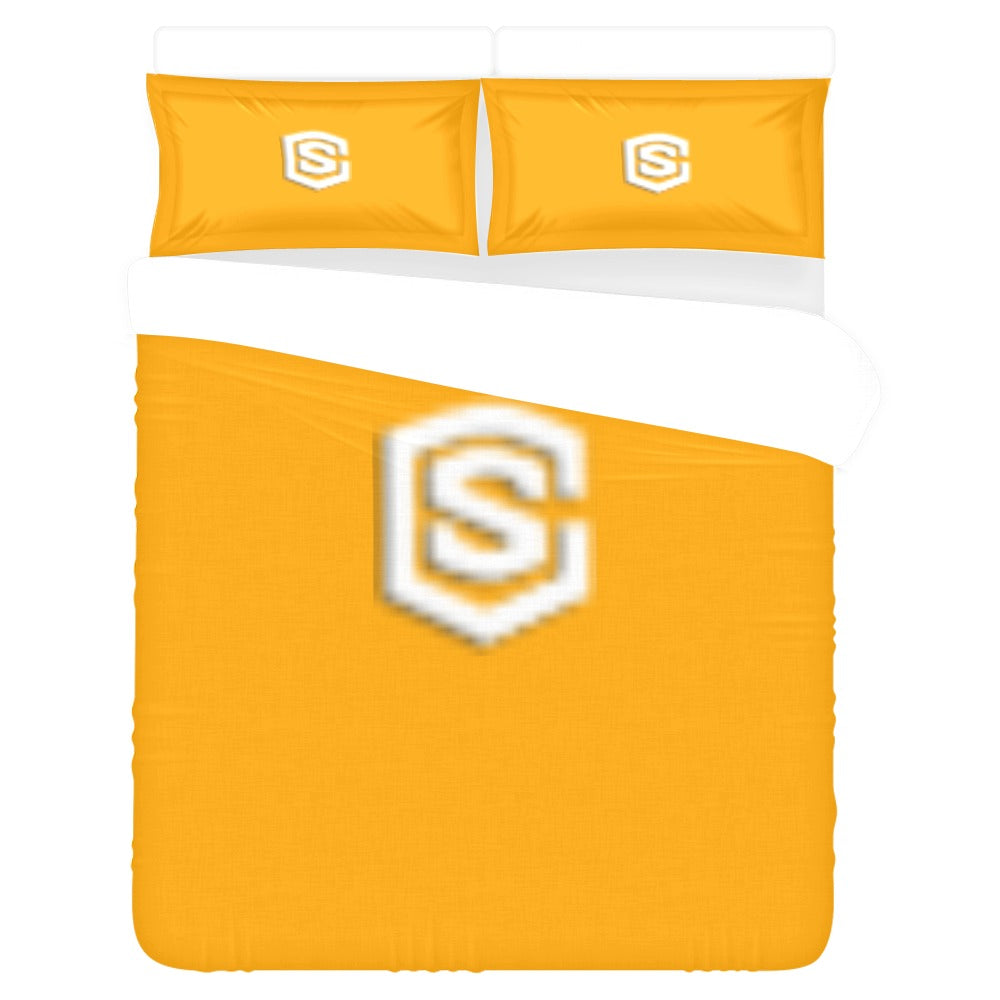 Orange 3-Piece Bedding Set (1 Duvet Cover 86"x70"; 2 Pillowcases 20"x30")(One Side) wtih White Logo 3-Piece Bedding Set (1 Duvet Cover 86"x70"; 2 Pillowcases 20"x30")(One Side)