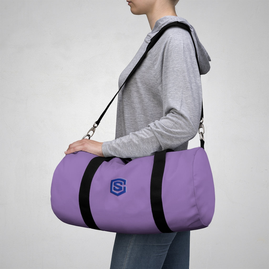 Purple Duffel Bag Blue Logo