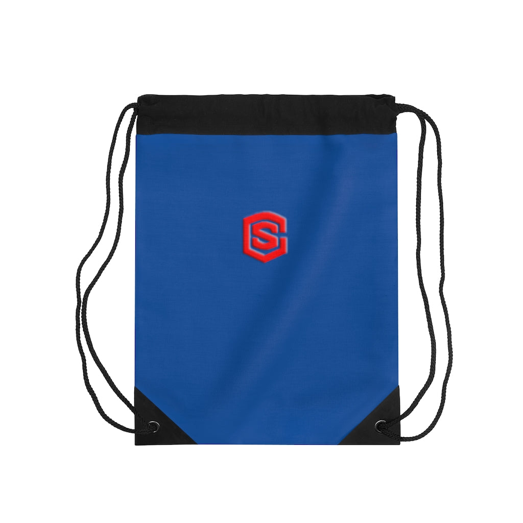 Blue Drawstring Bag Red logo