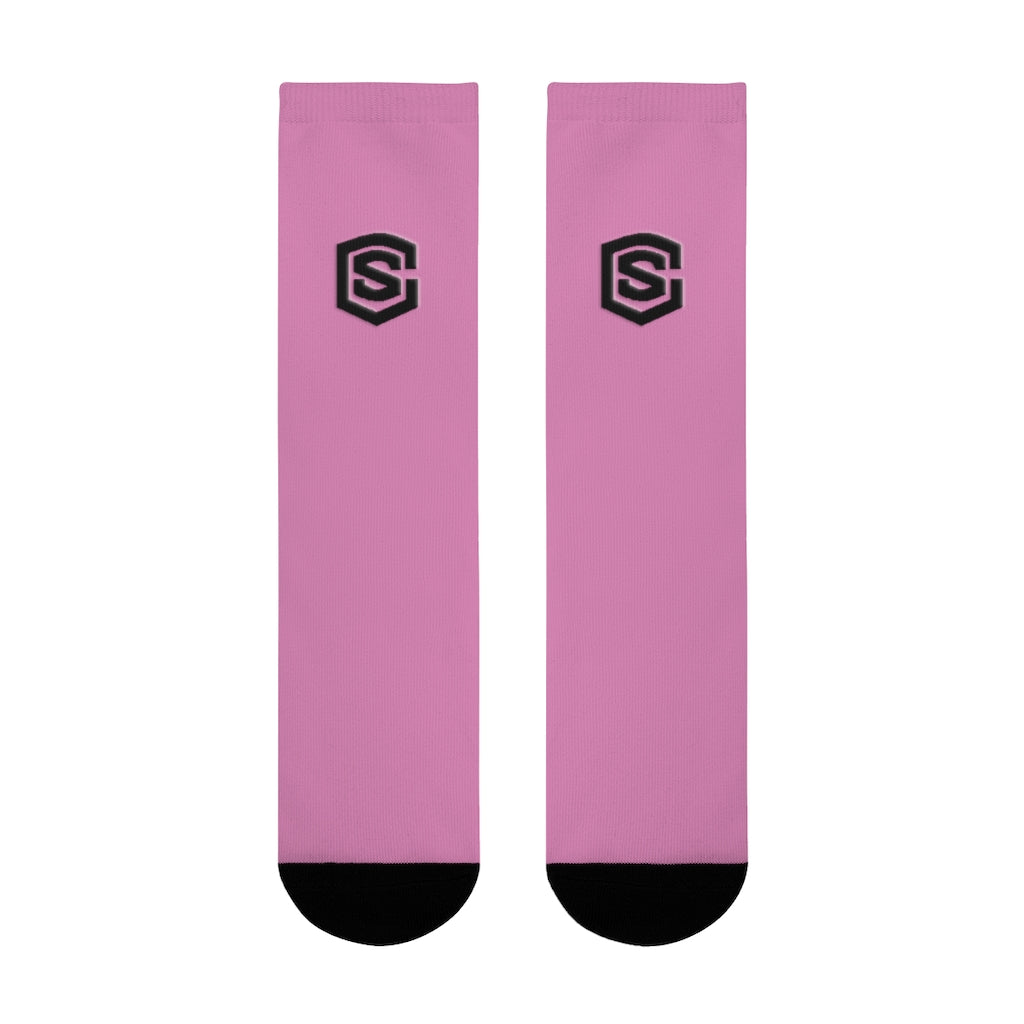 pink Sublimation Crew Socks (EU) Blue Logo