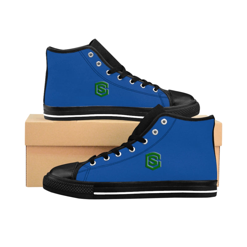 blue Men's High-top Sneakers - green logo