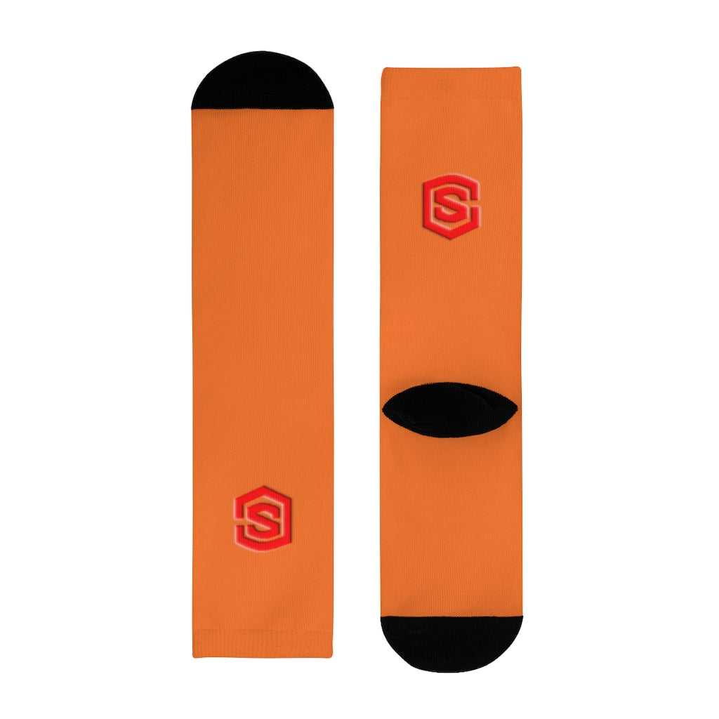 Orange Sublimation Crew Socks (EU) Red Logo
