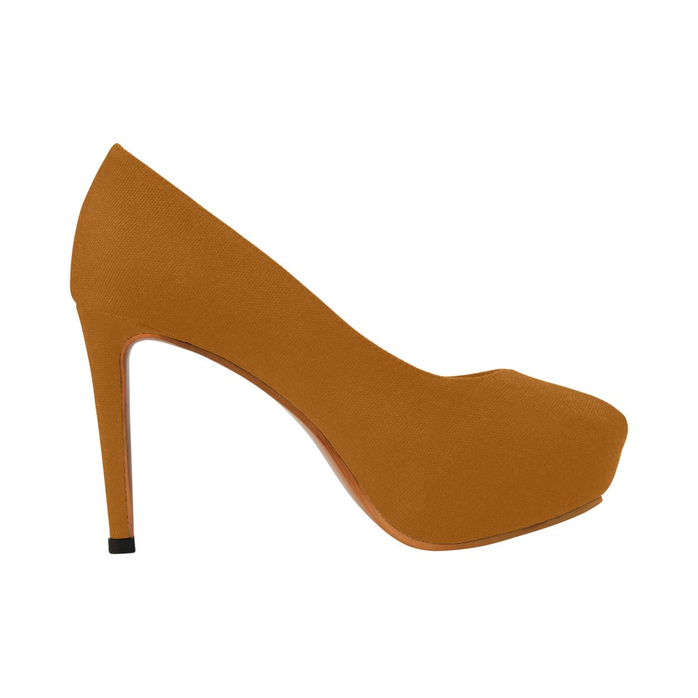 Brown Women's Pumps With Gold Logo Women's High Heels (Model 044)