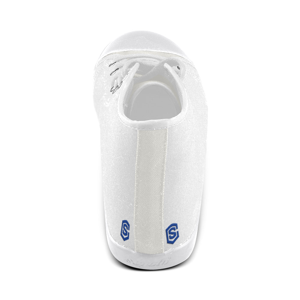 GRAY CANVAS KID SHOES blue logo High Top Canvas Kid's Shoes (Model 002)