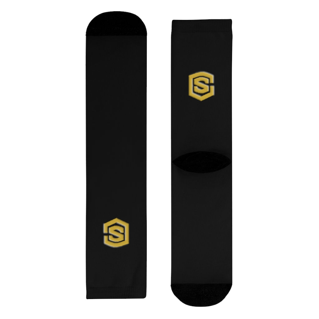 Black Sublimation Crew Socks (EU) Gold Logo