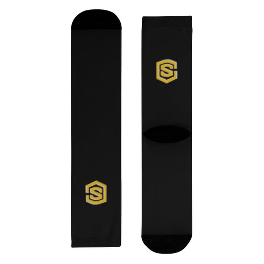 Black Sublimation Crew Socks (EU) Gold Logo