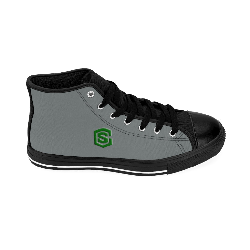 grey Men's High-top Sneakers green logo