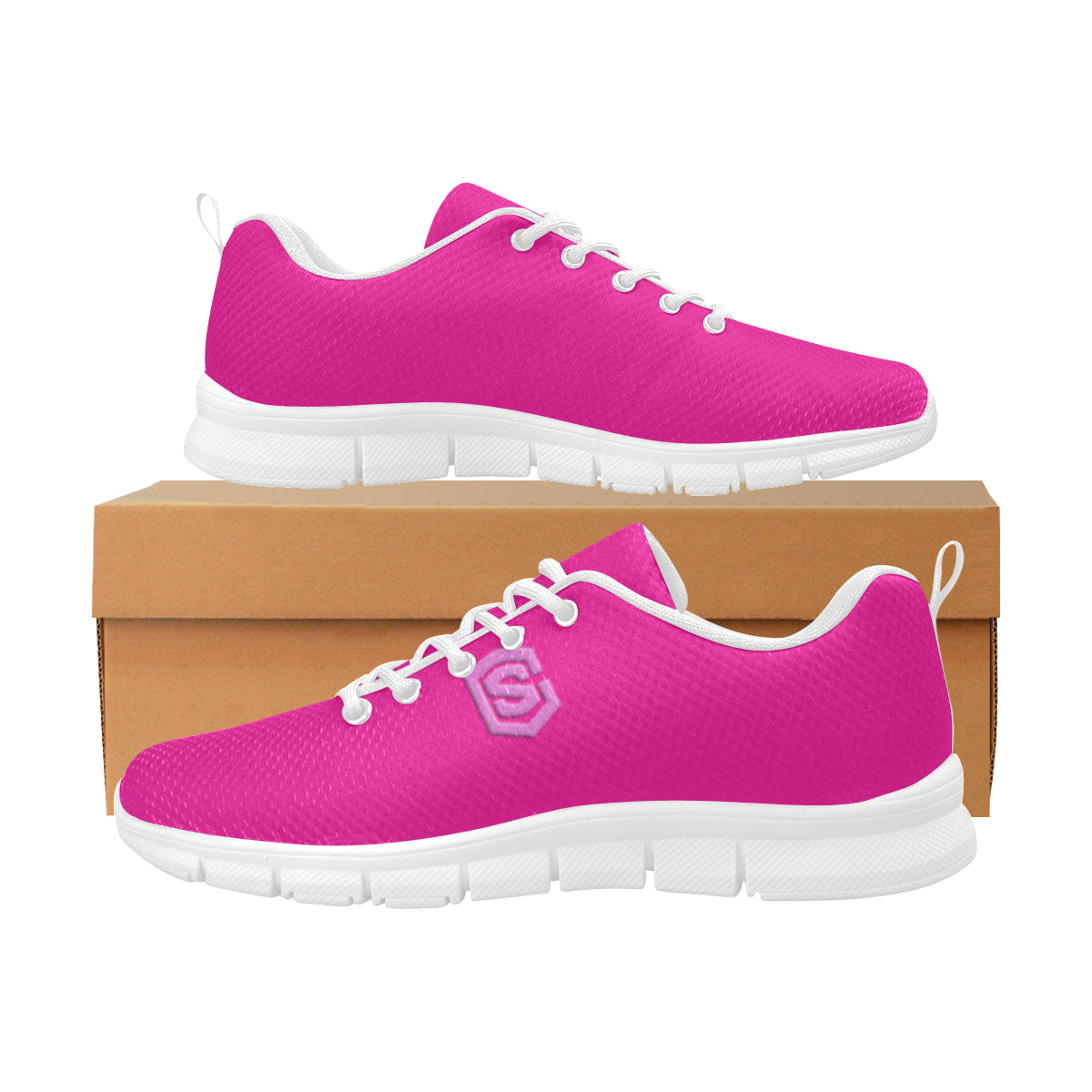 pink logo Women's Breathable Running Shoes (Model 055)