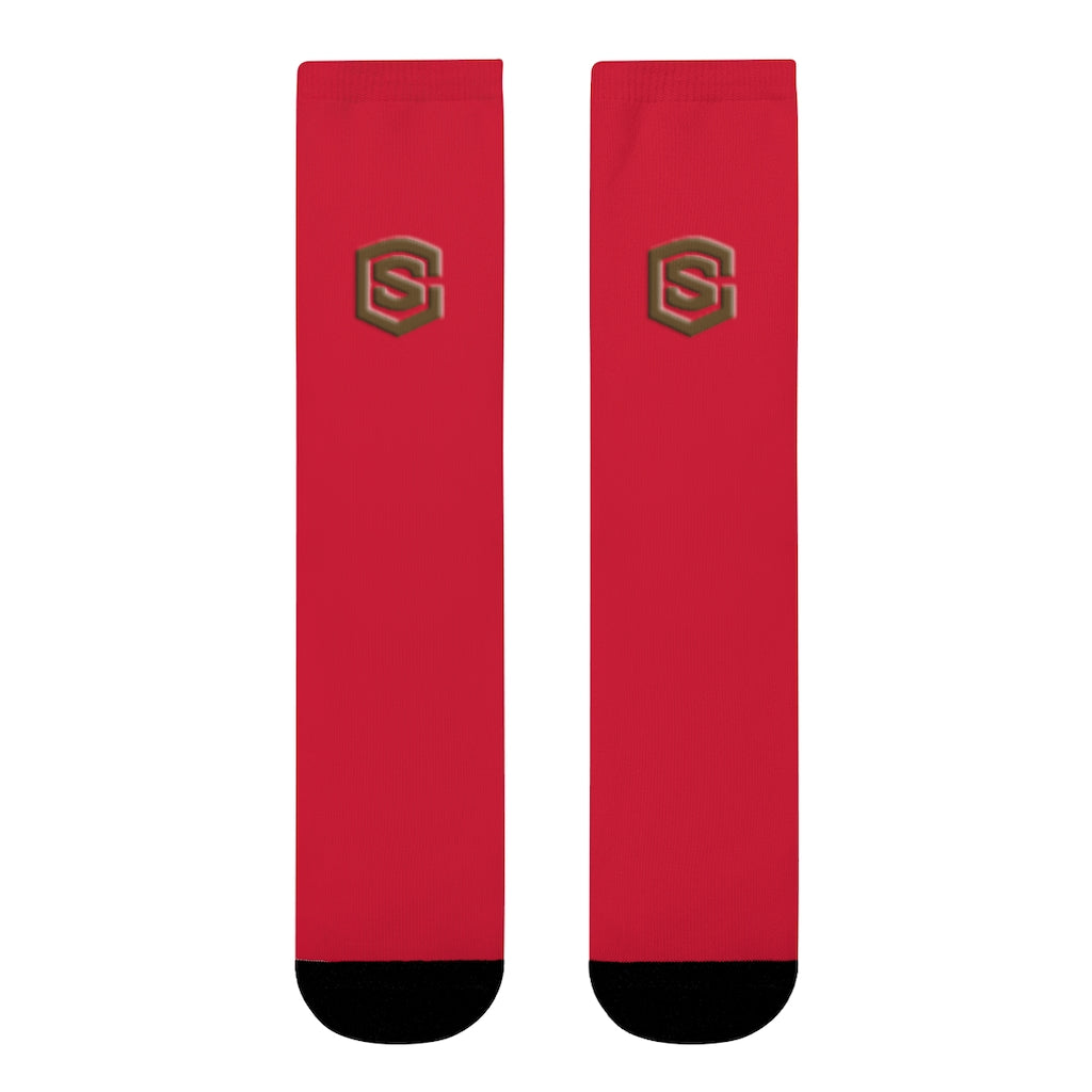 Red Sublimation Crew Socks (EU) Brown Logo