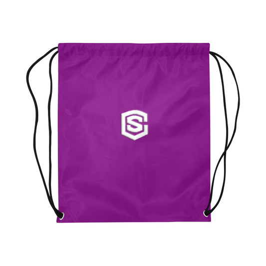 Purple Drawstring Bags Large With White Logo Drawstring Bags (Model 1604) (Large)