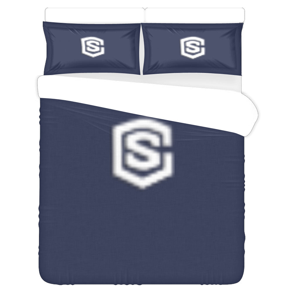 Blue Duvet Cover White Logo 3-Piece Bedding Set (1 Duvet Cover 86"x70"; 2 Pillowcases 20"x30")(One Side)