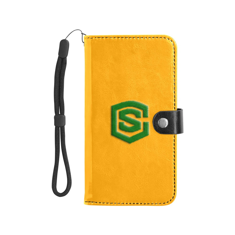 Orange Flip Leather Purse for Mobile Phone(Model1703)(Large) with Green Logo Flip Leather Purse for Mobile Phone(Model1703)(Large)