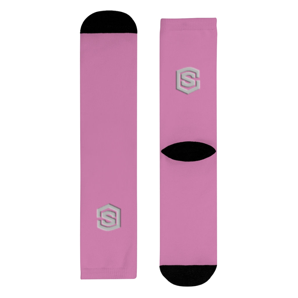 pink Sublimation Crew Socks (EU) Silver Logo