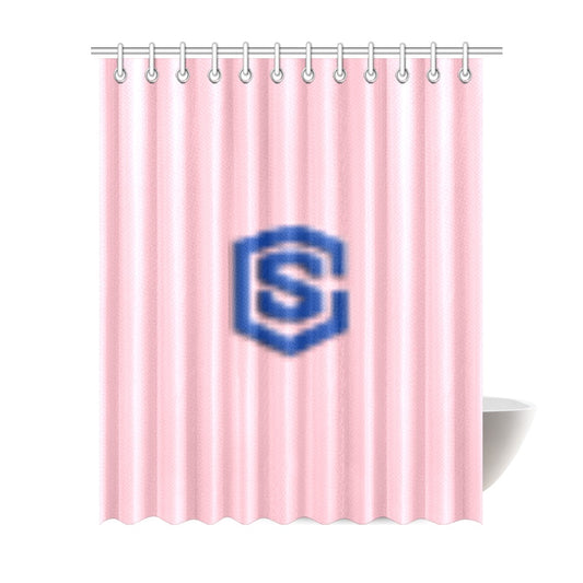 Pink Shower Curtain 69"x84" with Blue Logo Shower Curtain 69"x84"