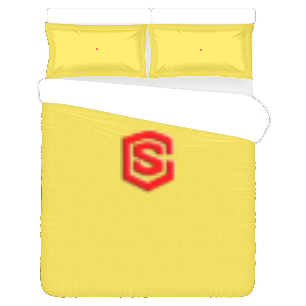Yellow Duvet Cover Red Logo 3-Piece Bedding Set (1 Duvet Cover 86"x70"; 2 Pillowcases 20"x30")(One Side)