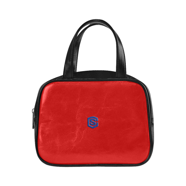 RED LEATHER TOP HANDLE HANDBAG  blue logo Leather Top Handle Handbag (Model 1662)