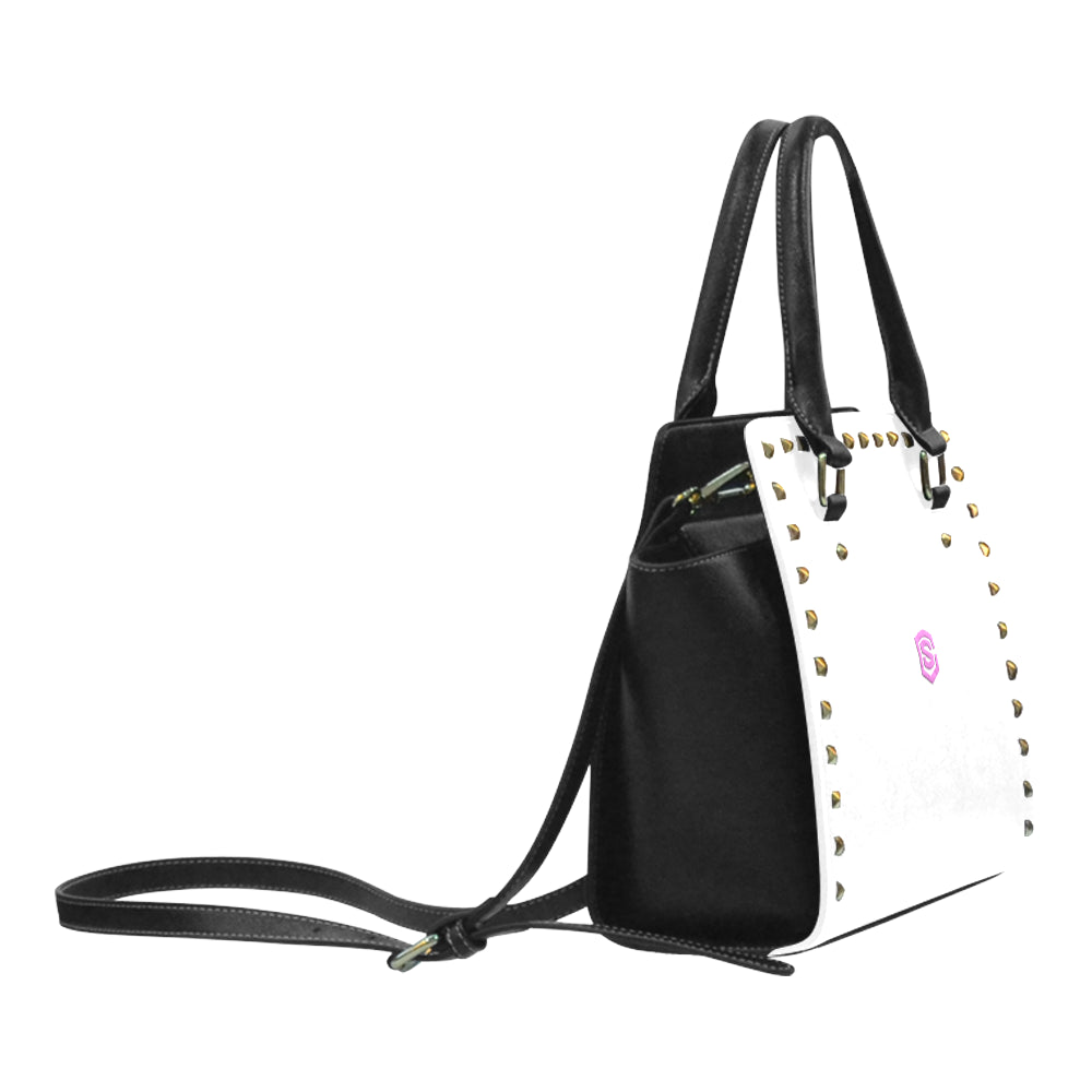 WHITE RIVET SHOULDER HANDBAG pink logo Rivet Shoulder Handbag (Model 1645)