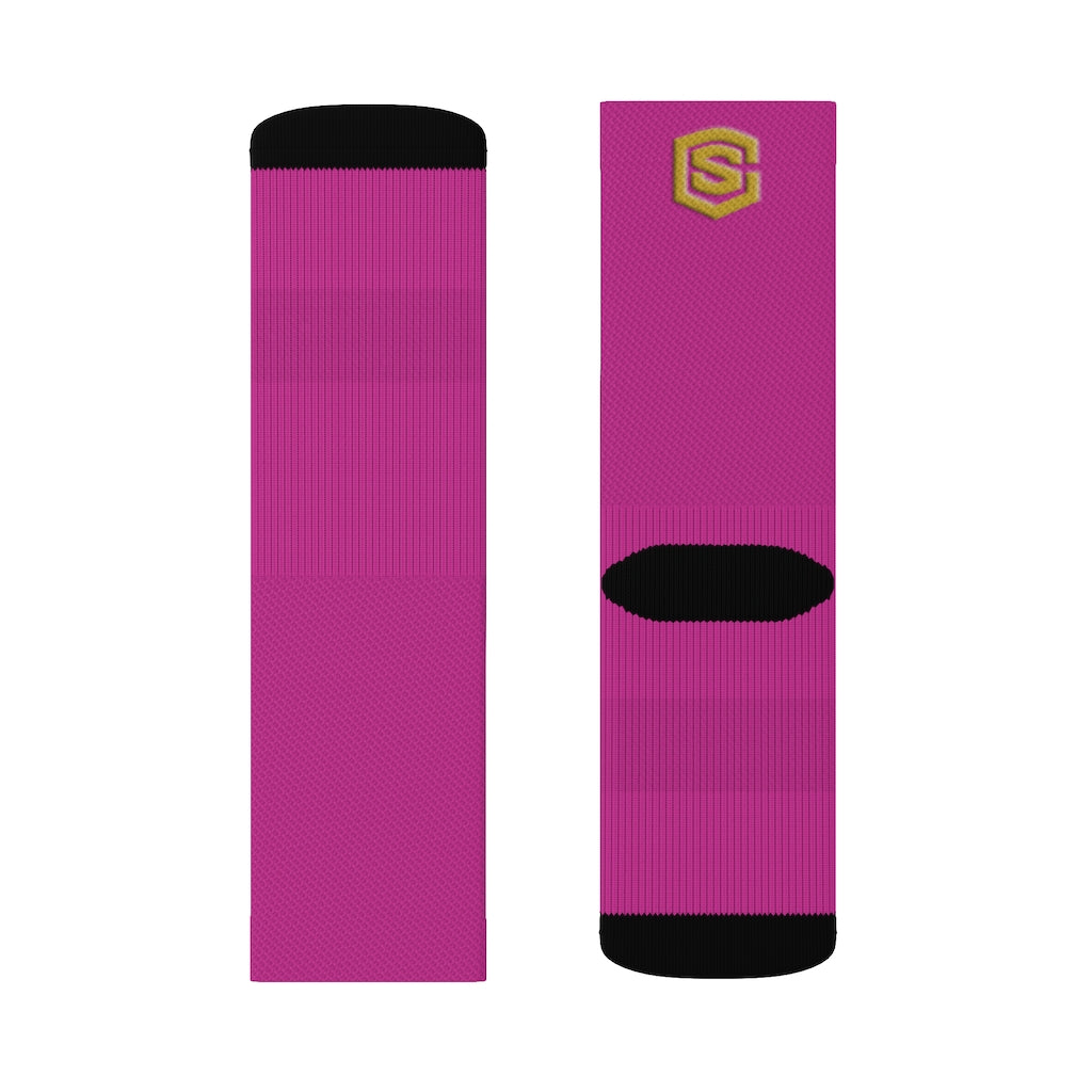 Pink Sublimation Socks Gold Logo