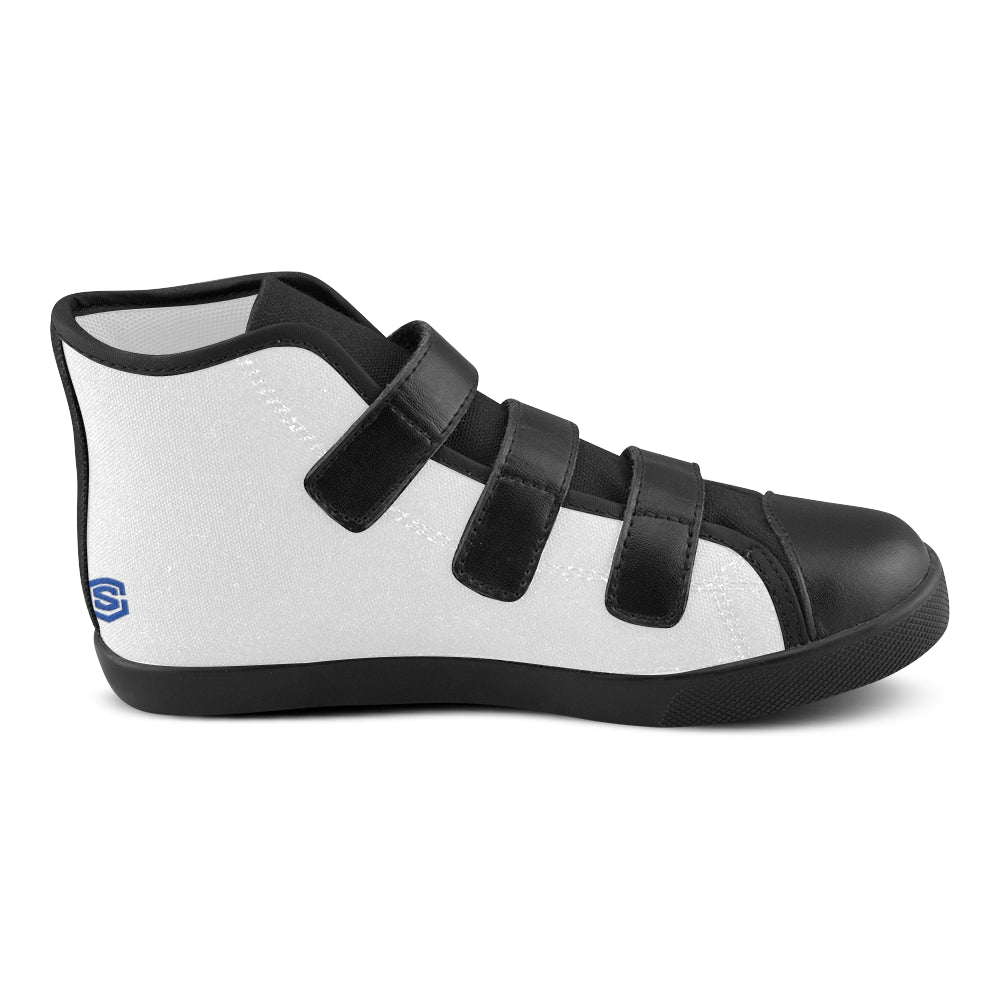 GRAY CANVAS KID SHOES blue logo Velcro High Top Canvas Kid's Shoes (Model 015)