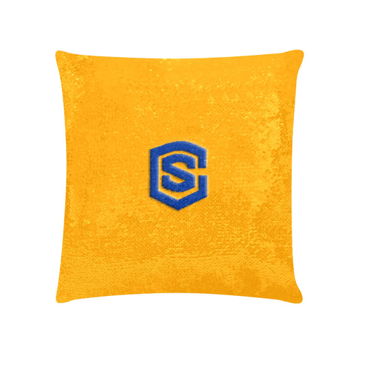 Orange Custom Sequin Pillow with Blue Logo Custom Sequin Pillow Case 18"x18"