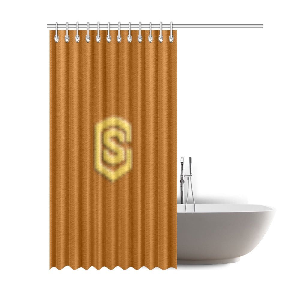 Brown Shower Curtain 69"x84" with Gold Logo Shower Curtain 69"x84"