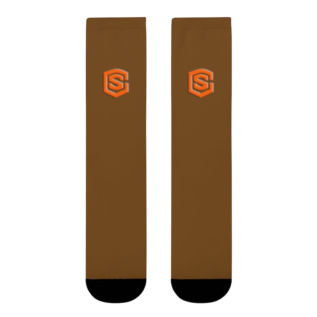 Brown Sublimation Crew Socks (EU) Orange Logo
