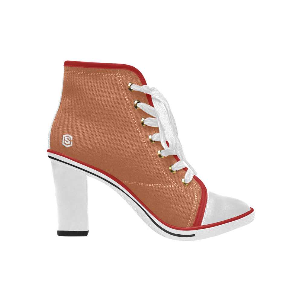 white logo Women's Lace Up Chunky Heel Ankle Booties (Model 054)