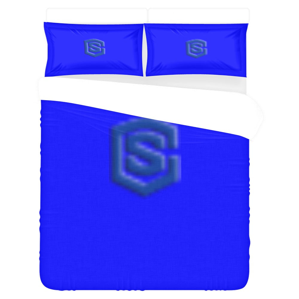Blue 3-Piece Bedding Set (1 Duvet Cover 86"x70"; 2 Pillowcases 20"x30")(One Side) wtih Blue Logo 3-Piece Bedding Set (1 Duvet Cover 86"x70"; 2 Pillowcases 20"x30")(One Side)
