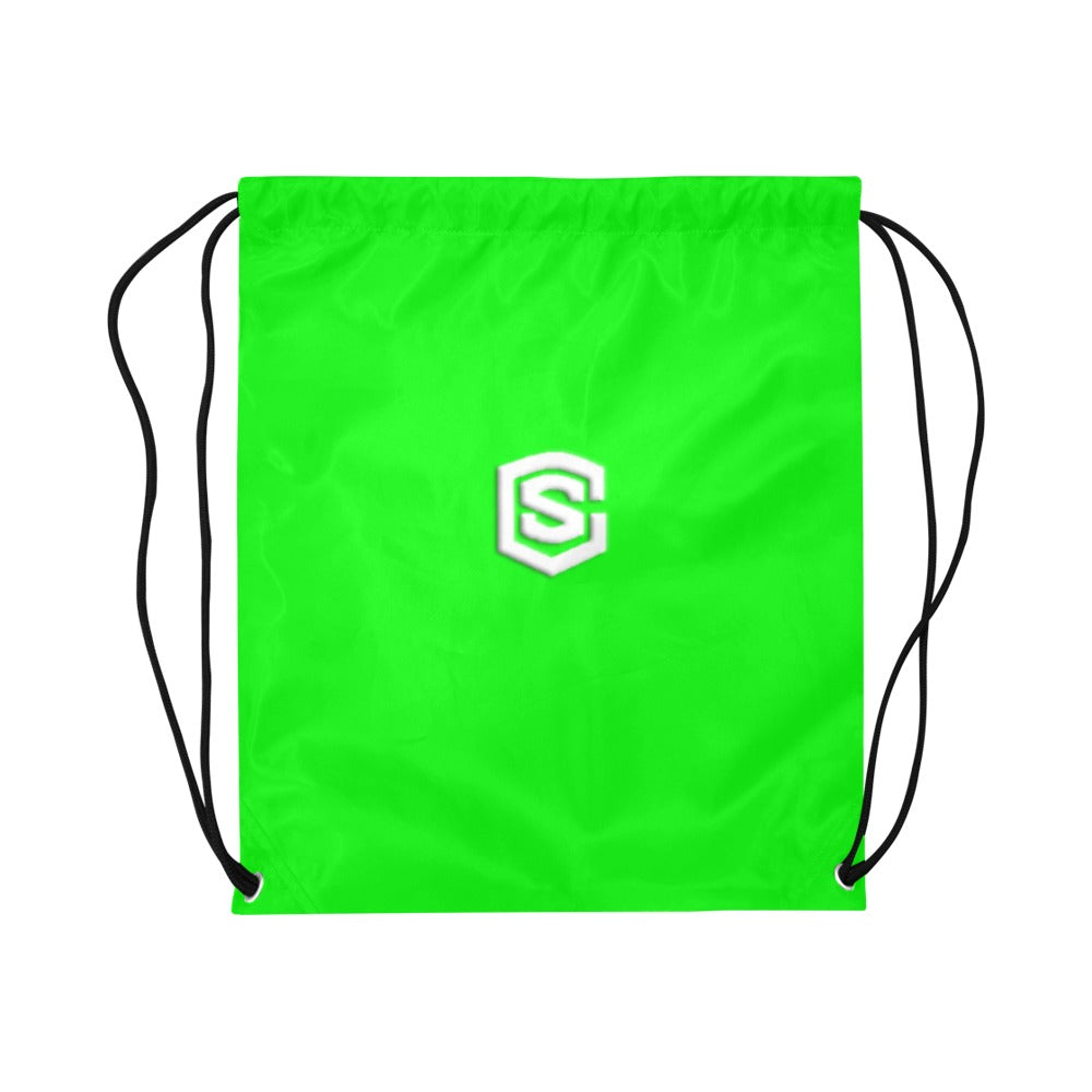 Green Drawstring Bags Large With White Logo Drawstring Bags (Model 1604) (Large)