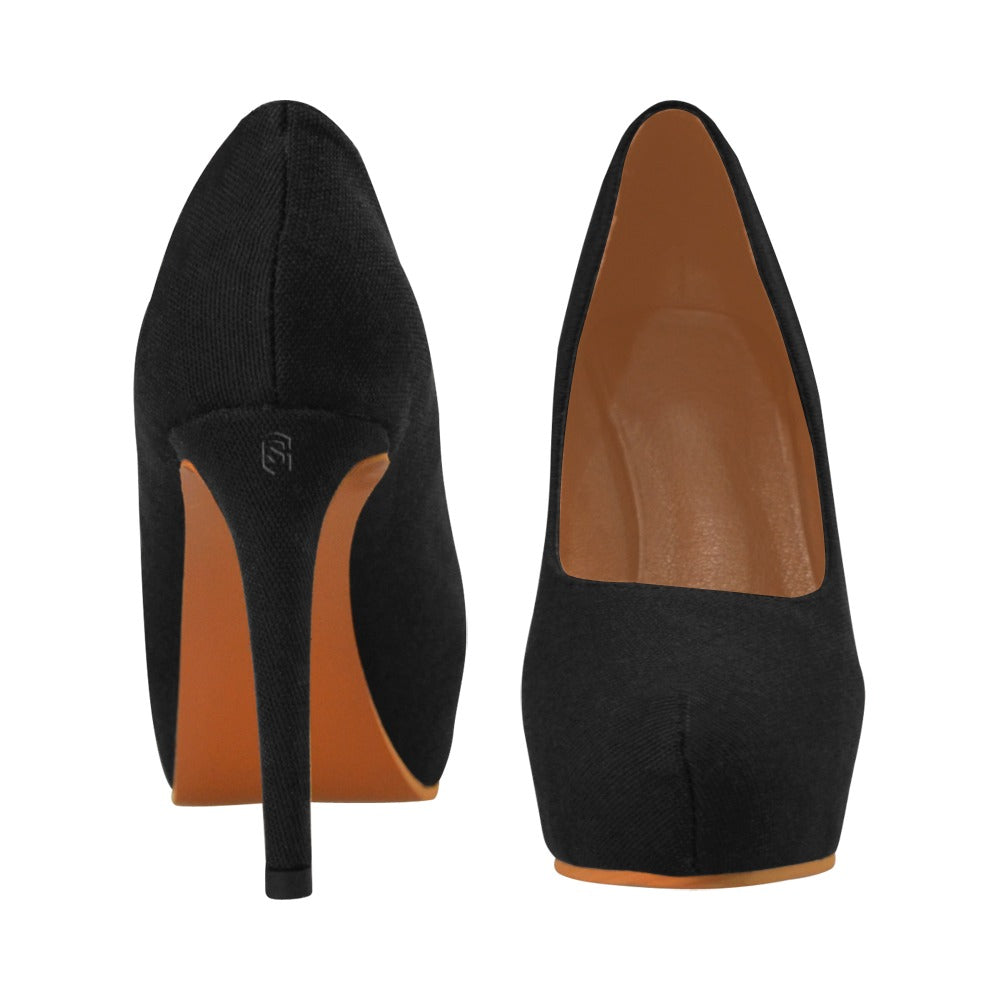 Black Women's Pumps With Black Logo Women's High Heels (Model 044)