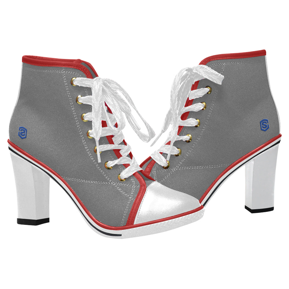 blue logo Women's Lace Up Chunky Heel Ankle Booties (Model 054)