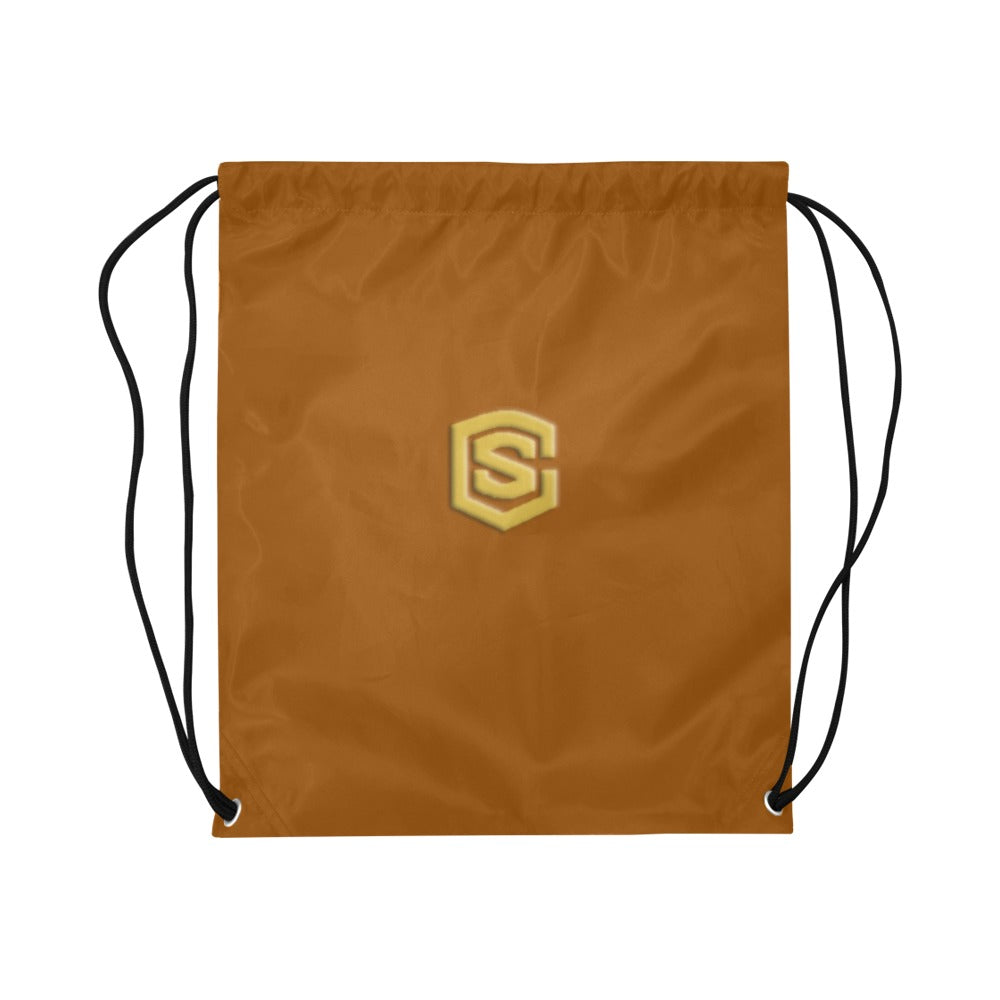 Brown Drawstring Bags Large With Gold Logo Drawstring Bags (Model 1604) (Large)
