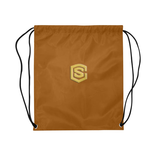 Brown Drawstring Bags Large With Gold Logo Drawstring Bags (Model 1604) (Large)