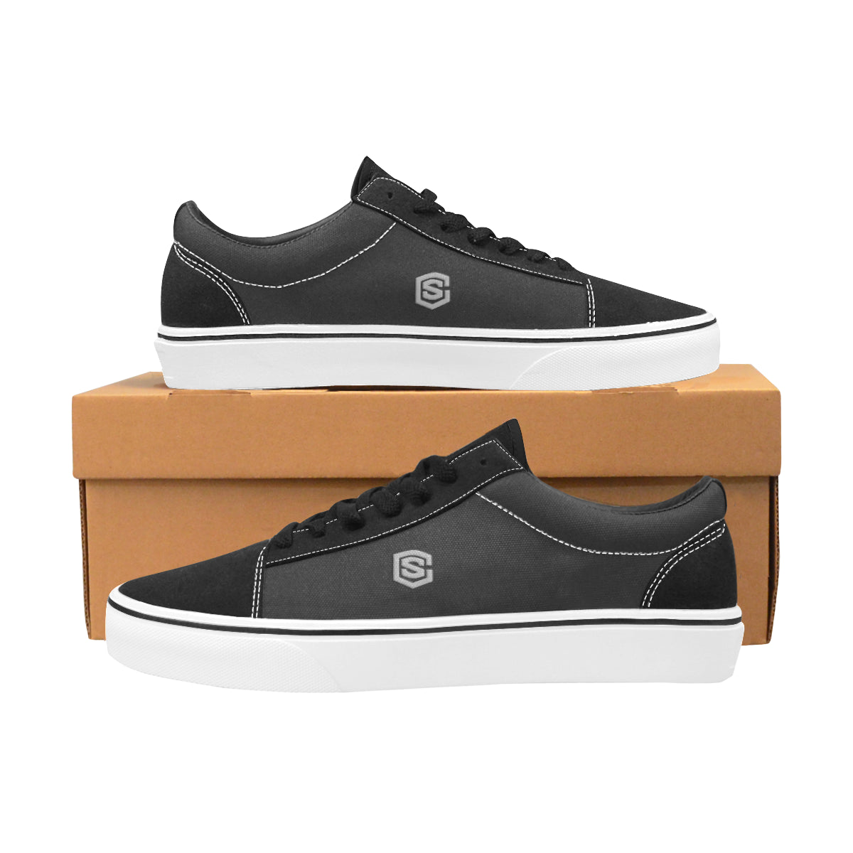 silver logo Women's Low Top Skateboarding Shoes (Model E001-2)