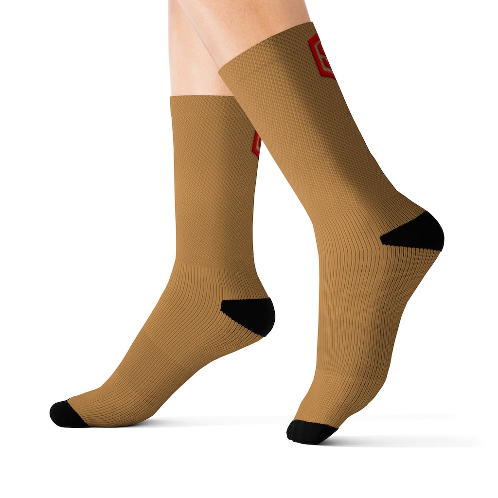 Brown Sublimation Socks Red Logo
