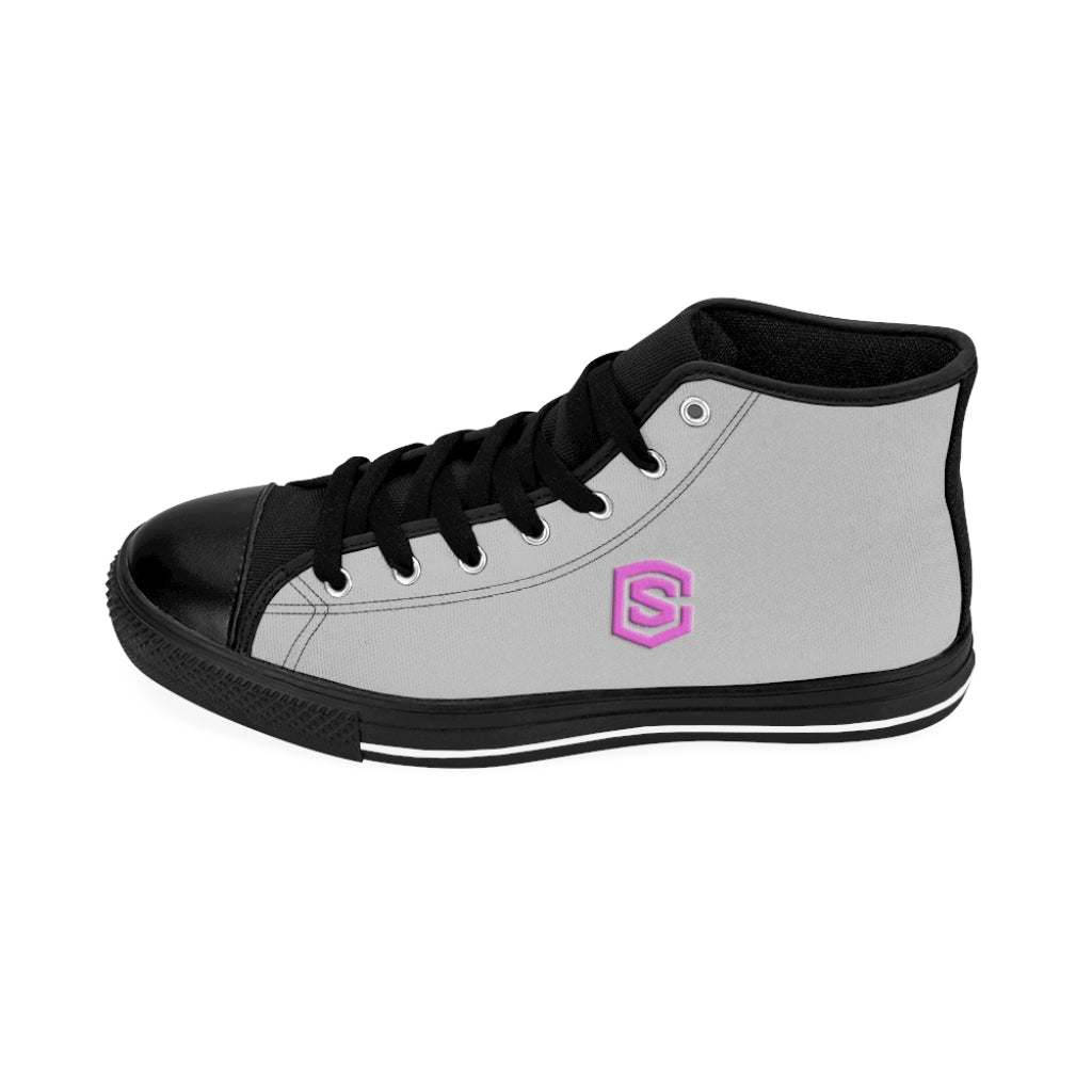 grey Men's High-top Sneakers - pink logo
